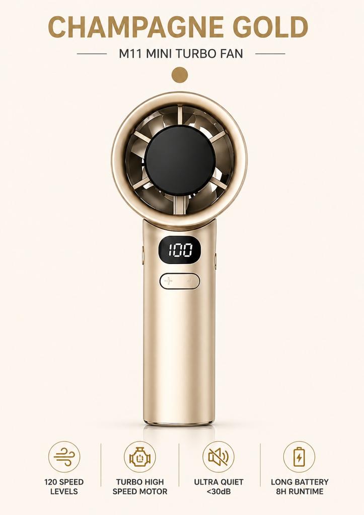 Portable Handheld Turbo Fan USB Rechargeable High Speed Cooling Fan with Digital Display 120 Speeds for Office Travel Outdoors