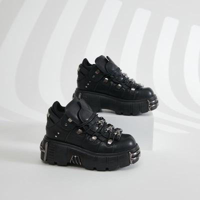 2024 Fall/Winter Women's Thick-Soled Punk Leather Shoes - Dark Low-Top Motorcycle Boots