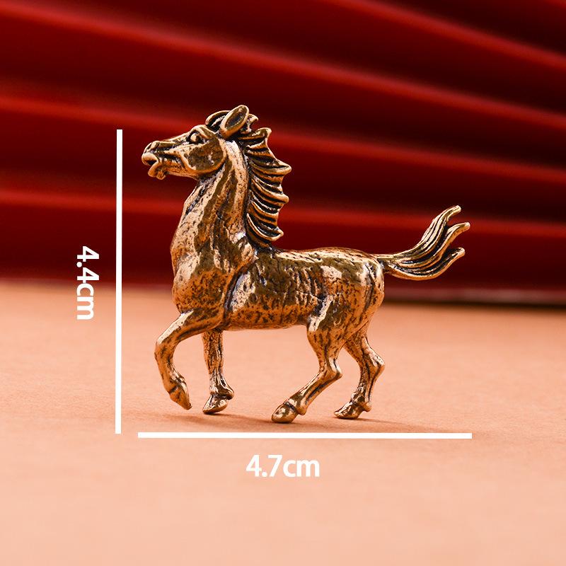 Brass Horse Step On Coins Lucky Statue Feng Shui Desk Ornament Zodiac Animal Figurines Miniatures Pure Copper Crafts Collections