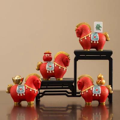 Resin Horse Figurine Horse Mascot Chinese Style Horse Miniature Rotatable Zodiac Horse Ornaments Car Decoration