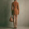 2025 Suede Long Sleeve Stand Collar Dress with Zipper Pocket