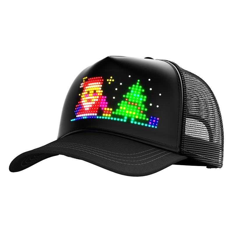 RGB LED Hat with APP Control Programmable DIY Editable (Text, Music, Image, Drawing) Cool Light Up Baseball Cap For Men Women