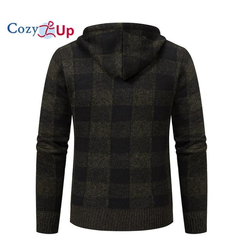 Cozy Up Men Sweater Coat  Autumn Winter Thick Warm Hooded Plaid Wool Sweater Cardigan  Zipper Fleece Coat Men
