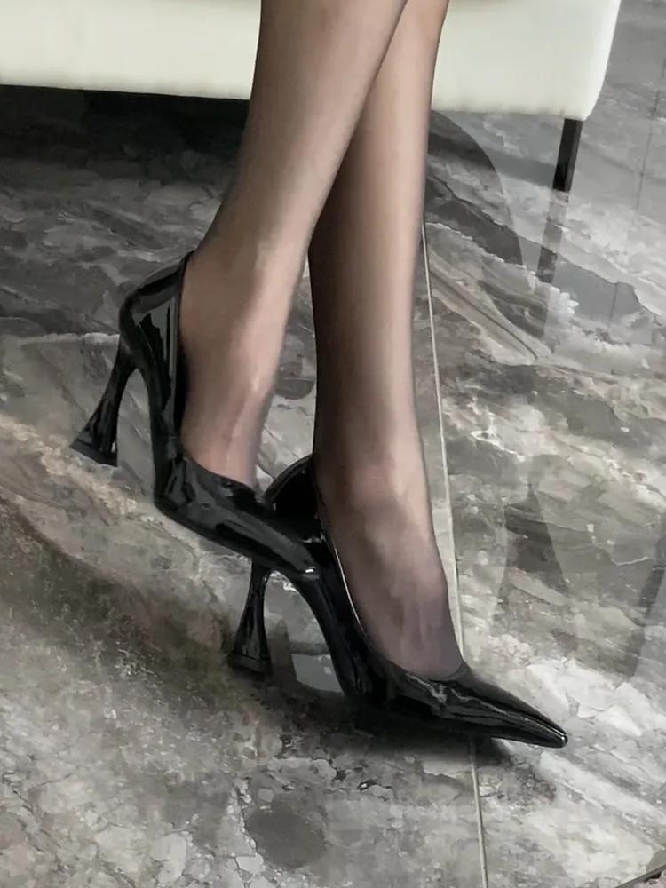 Fashion Women Elegant Wine Red Pumps Shallow Mouth Slip on Chunky High-heeled Shoes Woman Sexy Point Toe Versatile Party Banquet Shoes