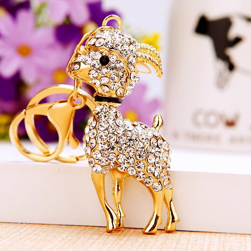 Zodiac Rhinestone Lamb Keychain Pendant for Women's Bag - Creative Business Logo Gift
