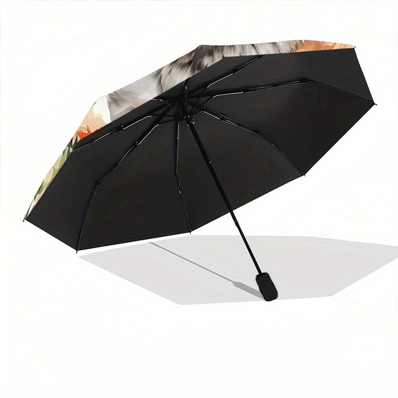 1pc Wild Wolf amidst Autumnal Wildflowers Durable Cartoon Folding Umbrella,Compact Umbrella for Men and Women, Suitable for Travel or Daily Use.C032