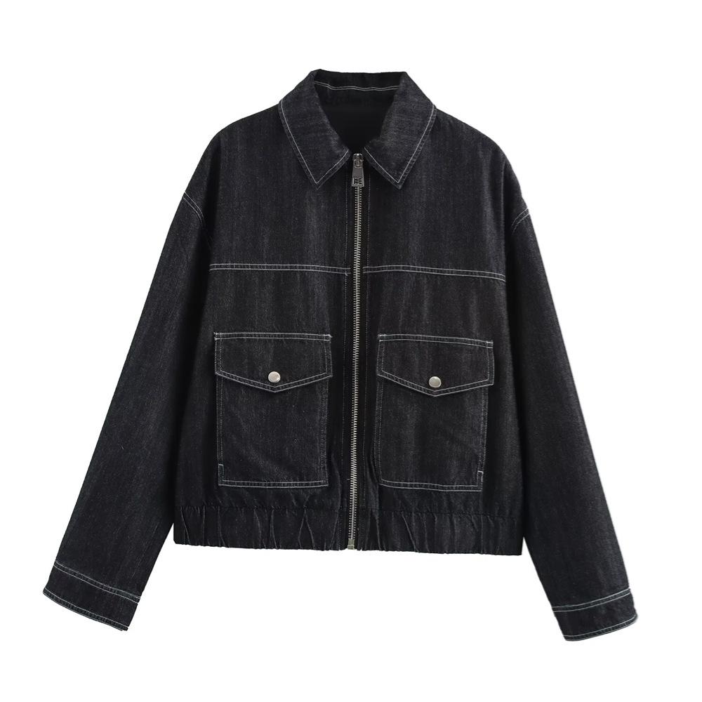2025 Spring Women's Turn-Down Collar Denim Jacket & High-Waisted Pleated Pants Set