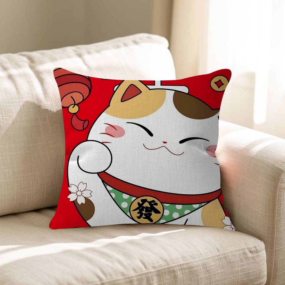 Maneki Neko Lucky Money Cat Pillow Gift Home Office Decoration Pillow Bedroom Sofa Car Cushion CoverPillow Case