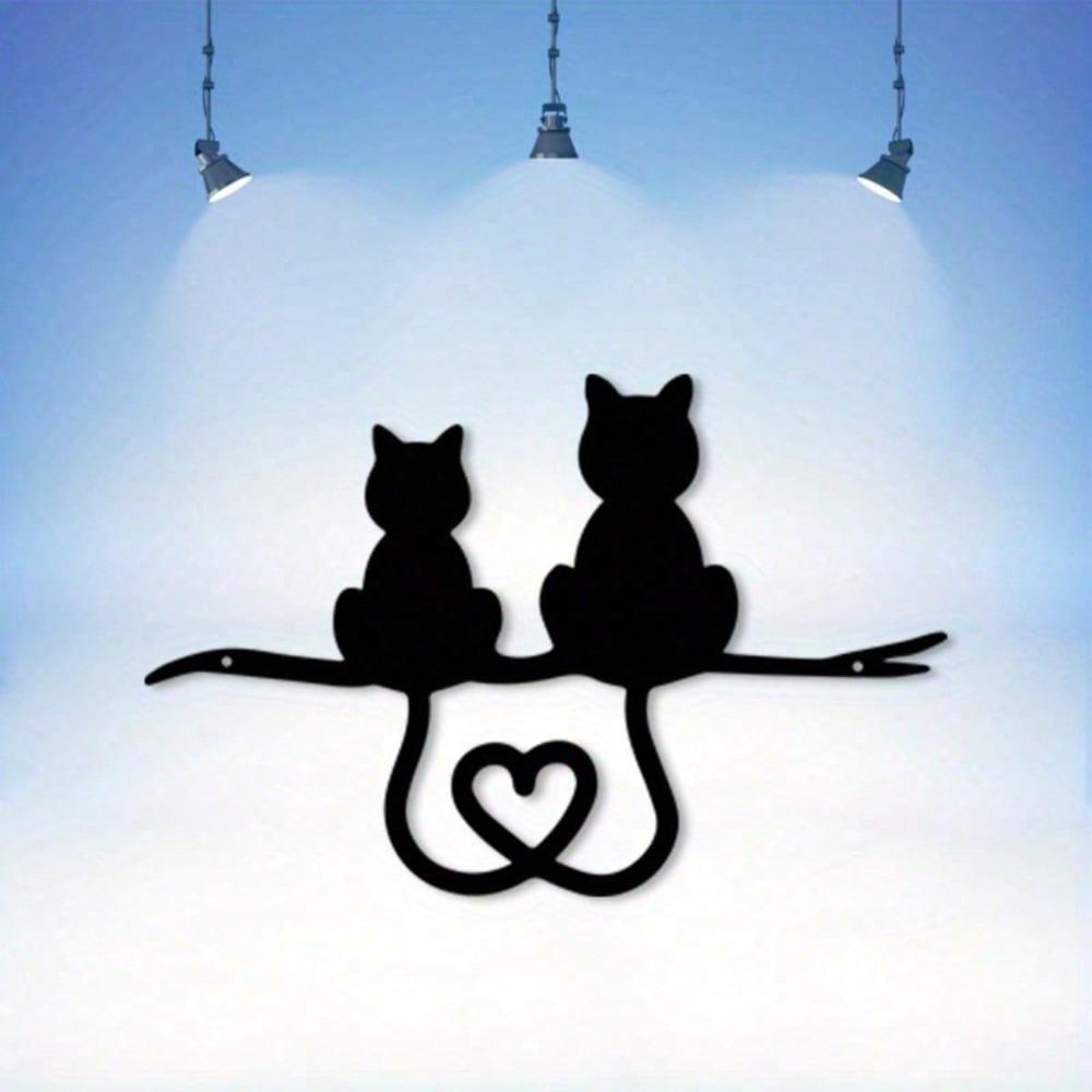 Metall-Wandkunst im Vintage-Stil Weihnachtskatze Rostfreies Eisen Herz-Silhouette Gartenzaun Ferienhaus-Dekoration Geschenk für Katzenliebhaber