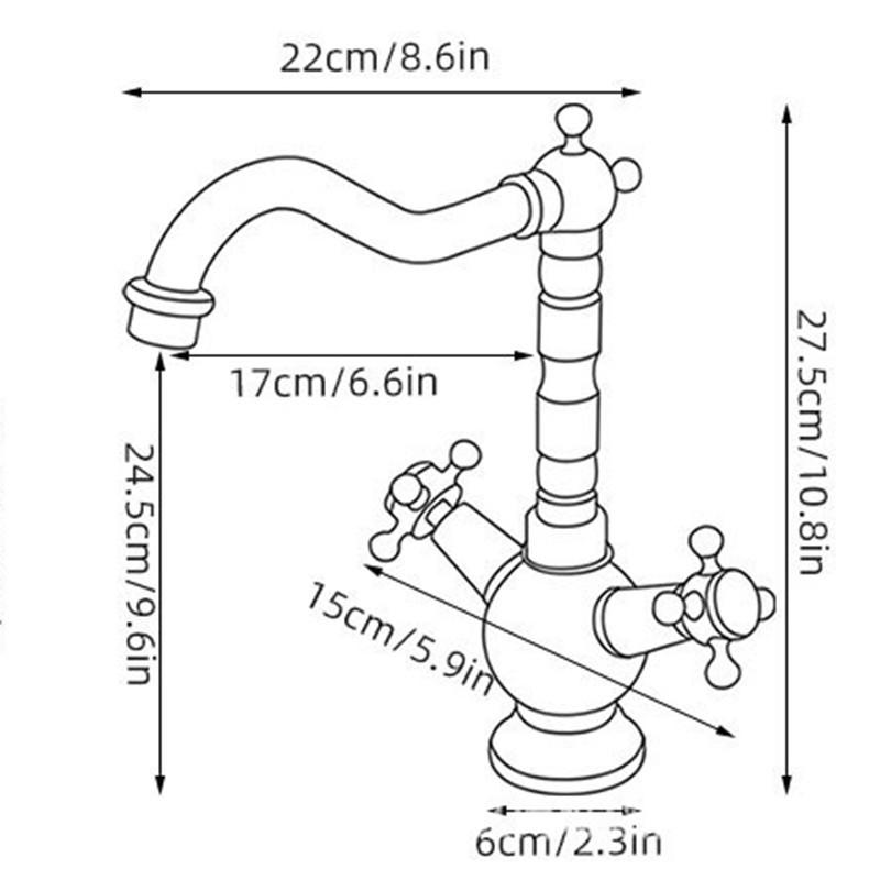 Gold Bathroom Faucet Brass Ceramic Antique Bathroom Basin Faucet Cold Hot Water Mixer Sink Tap Double Handle Deck Mounted Tap