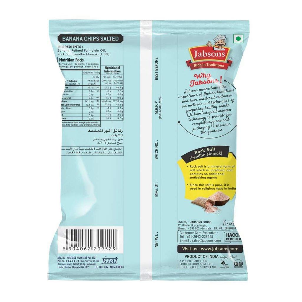 Salte bananchips (150 g), Bananchips enkelt saltet, Jabsons