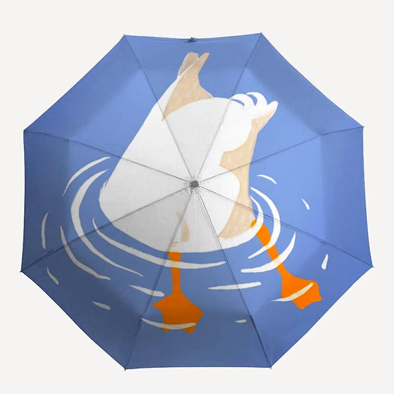 

1pc Duck Swimming One Umbrella a Plastic Hle, Compact Stylish, with a Vibrant Cartoon Pattern, Perfect Home, Travel