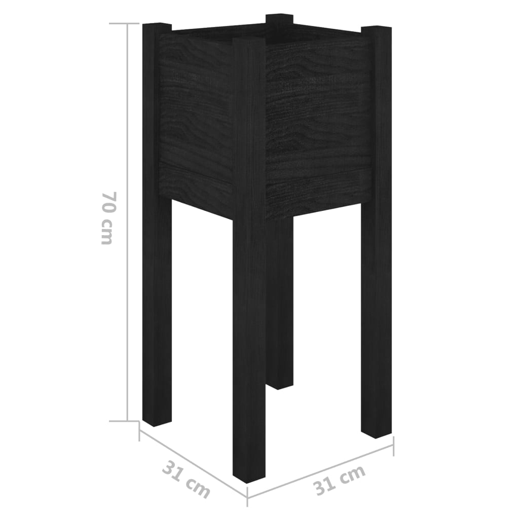 Plant Pot Black 31x31x70 Cm Solid Pine Wood