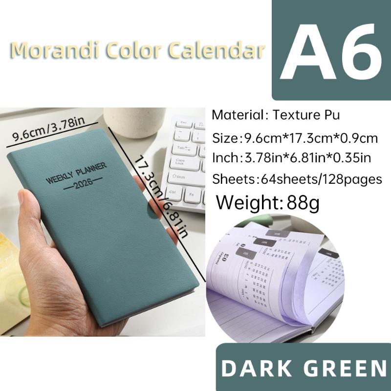 

1pc A6 Size 2026 Daily Planner, Morandi Color Leather Calendar, 64 Sheets 128 Page Thin Weekly Calendar Book