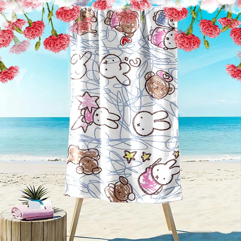 Miffy Print Beach Towel, Large Soft Quick Dry Towel for Beach Camping Swimming