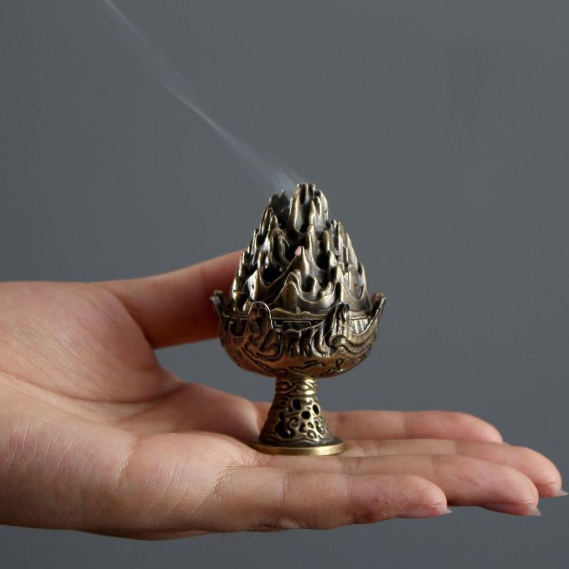 Boshan Mini Incense Burner, Portable Sandalwood Incense Holder, Tabletop Metal Ornament, Home Office Decor Collectible