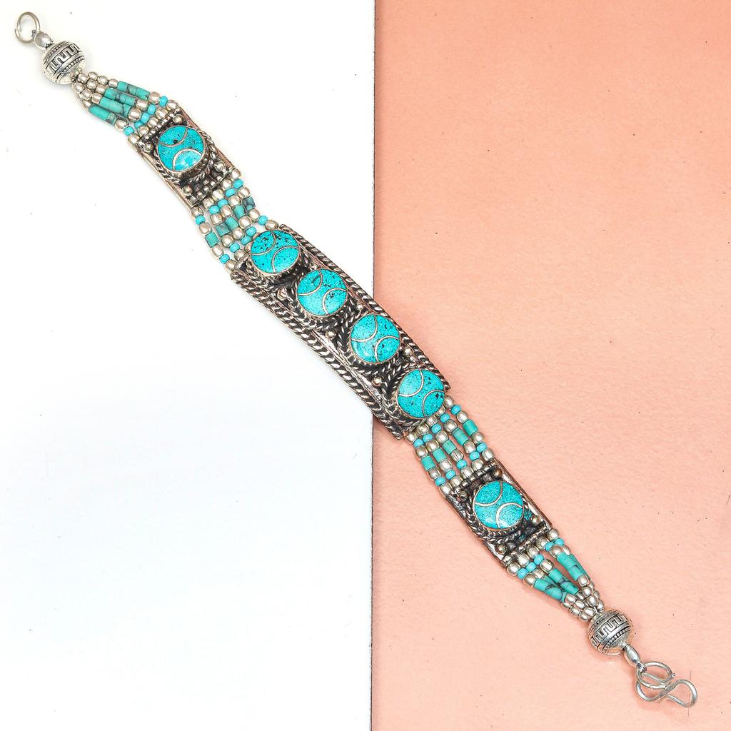 Coral Tibetan  Red Gemstone  Nepali Turquoise Handmade Bracelet Ethnic