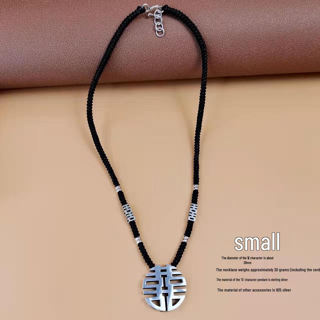 Sterling Silver Double Happiness Necklace & Hollow Xi Bracelet for Women - Retro Chinese Ethnic Style