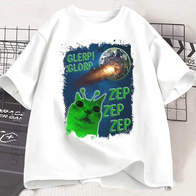 

Funny Alien Cat TShirt Men Women Humor Brainrot T Shirt Silly Cats Joke T Shirts Short Sleeve Harajuku Tees Streetwear 4XL