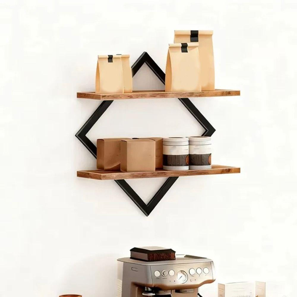 2PCS Organizer 2-Tier Wood Floating Shelves Space Saving Wall Mounted Storage Rack Decorative Display Shelves Office