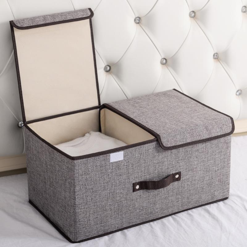 Cotton and Linen Fabric Doublecover Storage Box Foldable Storage Box Sundries Sorting Box