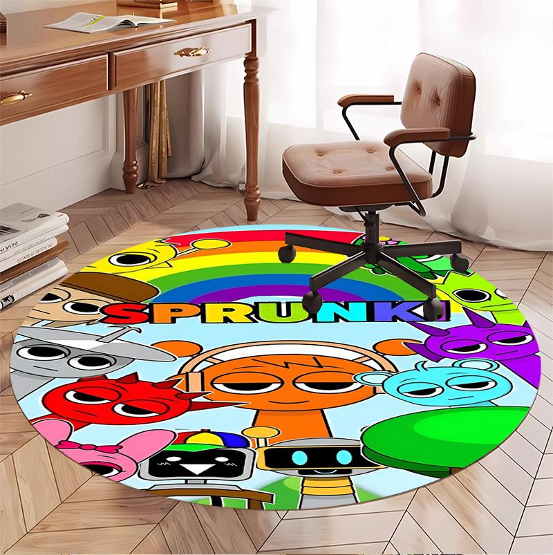 Sprunki Game Pattern Round Rug, Indoor/Outdoor Mat, for Picnic, Gameroom, Bedroom, Office, Living Room, Home Decor Carpet, Birthday Gift