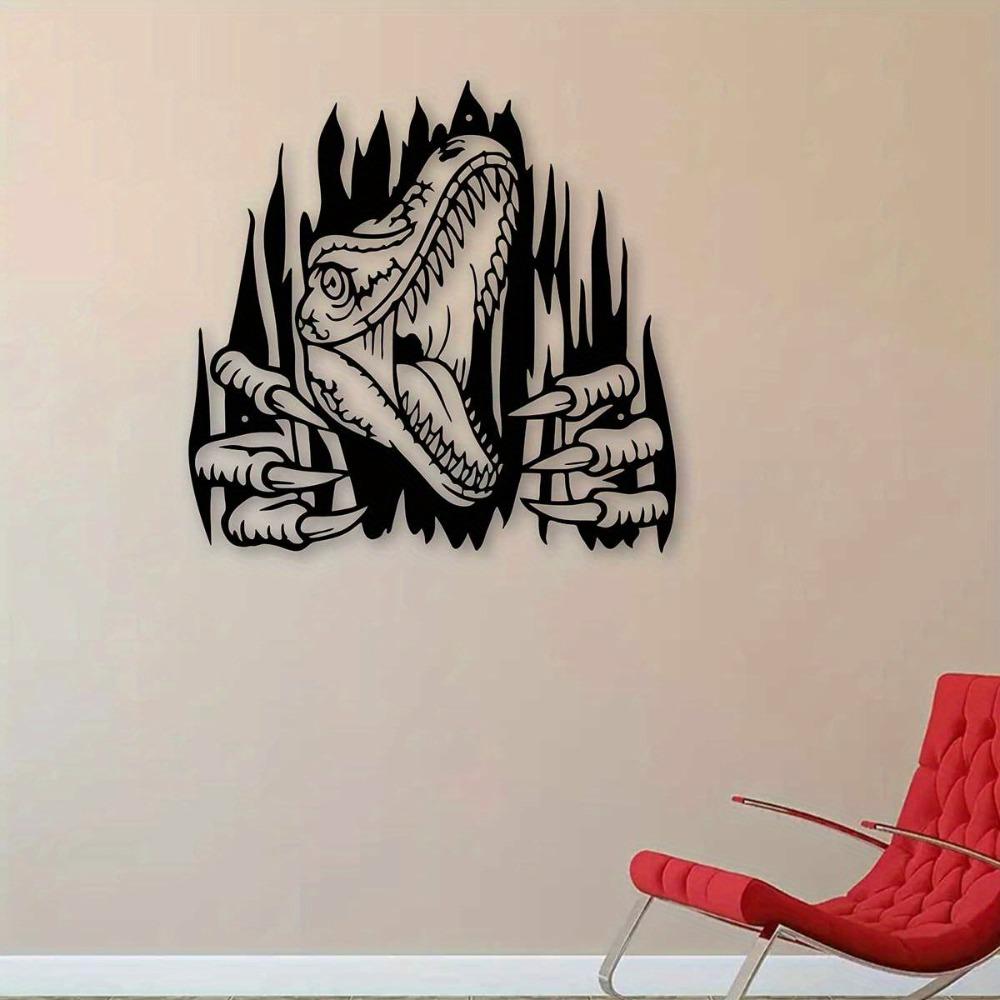 Versatile Metal Dinosaur Wall Art 11.81in Iron Sculpture Indoor Outdoor Decor for Living Room Patio Garden Fence