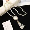 New Luxury Oval Cat's Eye Stone Pearl Sweater Necklace Pendant