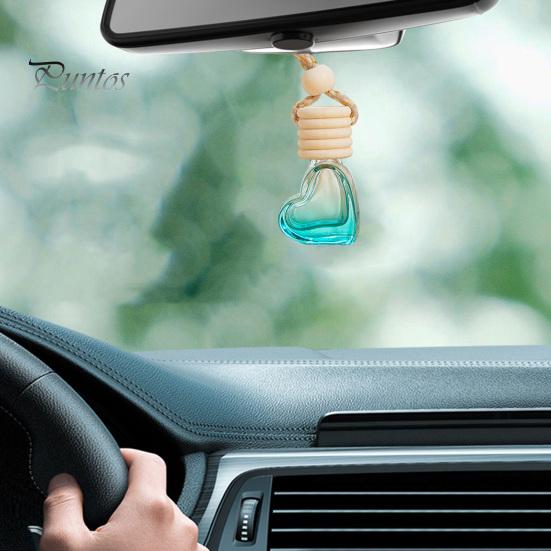 Clear Glass Perfume Bottle 6ML Car Refillable Decoration Colorful Love Heart Shape Wood Lid Aromatherapy Essential Oil Empty Hanging Pendant Mini Air