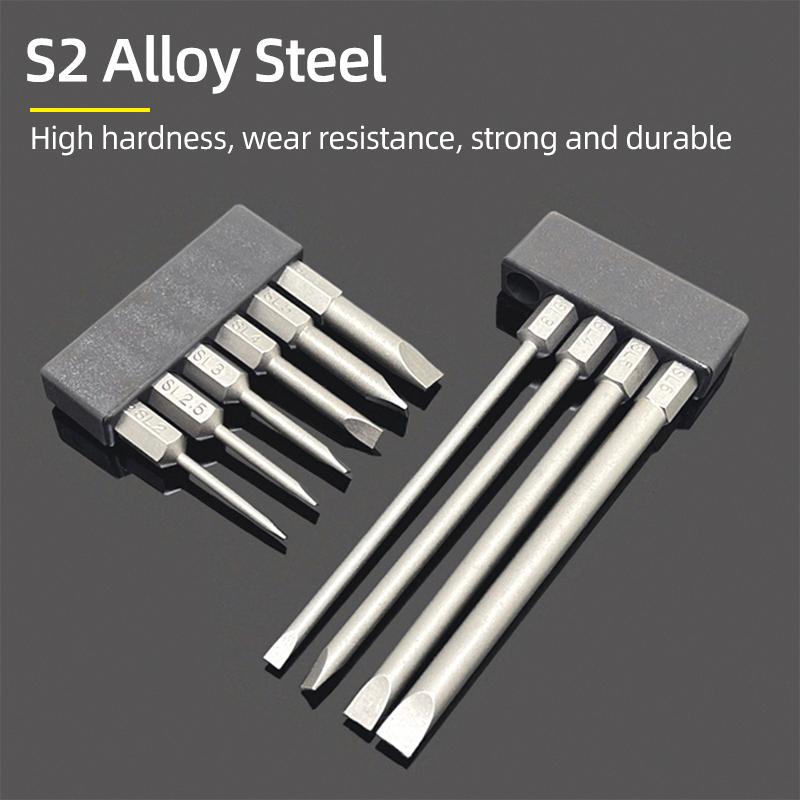 50/100mm 2.0-6.0mm Flat Head Screwdriver Bits Set Magnetic Tip Slotted Screwdriver Drill 1/4 Inch Hex Shank Hand/Electric Tools