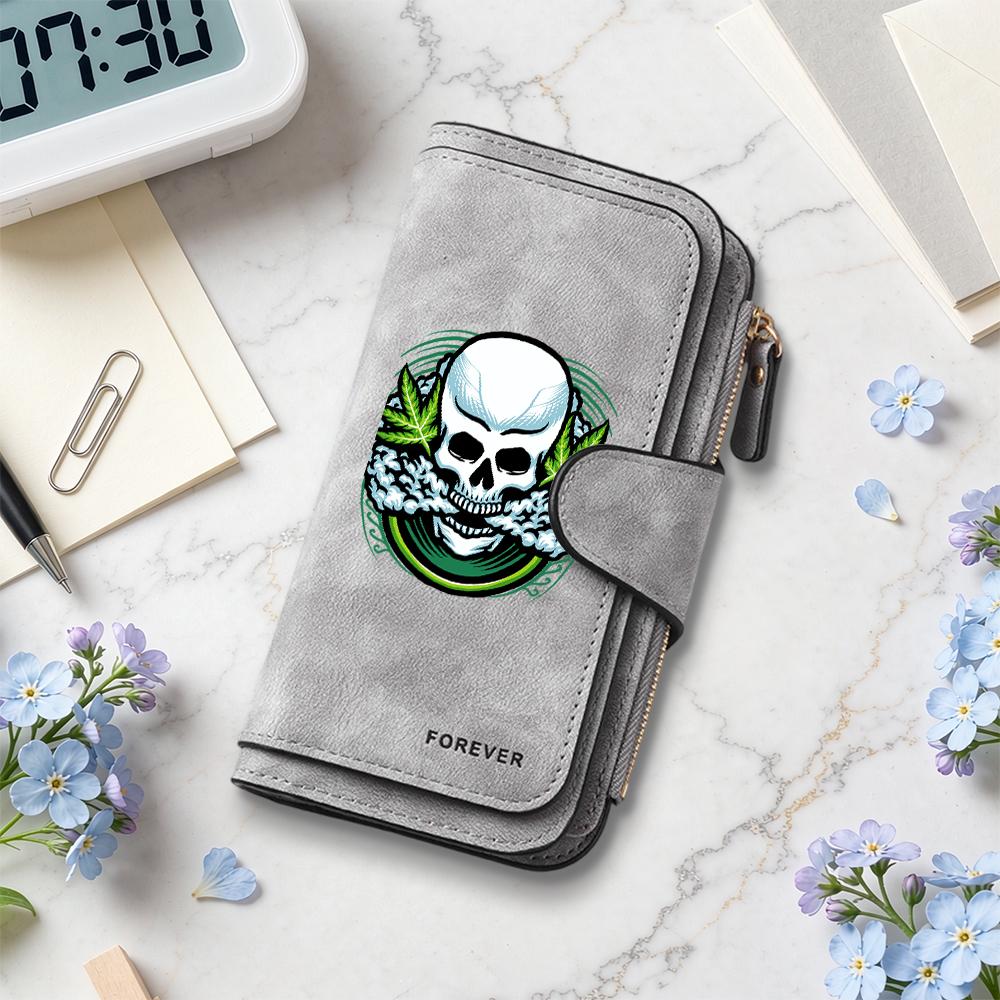 Cool Skull Print Wallet Card Holder Long Purse Forever Style