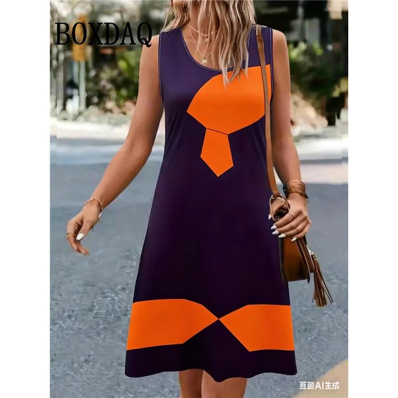 Summer Beach Tank Short Dresses Retro Casual Sleeveless A-Line Dress Women Sundress Ethnic Style 3D Printing O-Neck