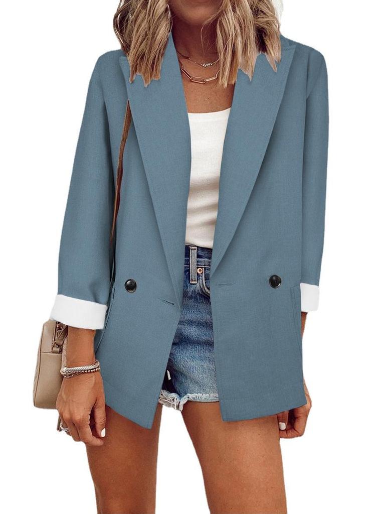 2026 European/American Fashion Solid Color Long Sleeve Jacket - Spring/Autumn Suit