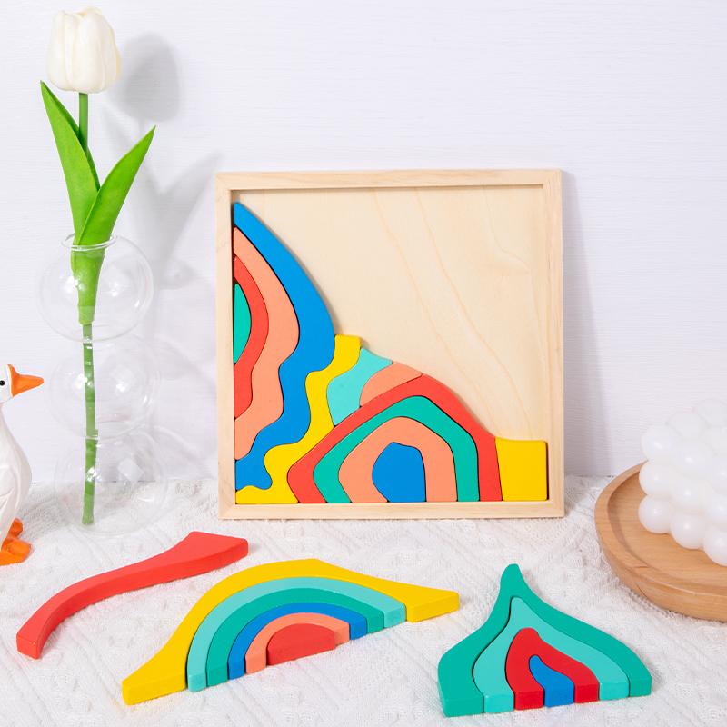 Blocos de Construção Elementais Arco-Íris Criativos 3D, Brinquedos de Empilhar Quebra-Cabeça, Brinquedos de Madeira para Crianças, Presentes/Enfeites de Feriado
