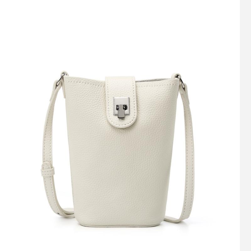 Top-grain Leather Single-shoulder Crossbody Small Bag, Mobile Phone Bag, Women's Versatile Leather Vertical Casual Small Bucket Bag