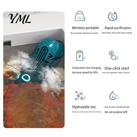 Kitchen Ingredient Sanitizer Capsule Fruit Vegetable Cleaner, Wireless Hydroxyl Ion Purifier for Produce Meat, Electric Food Cleaner Home Auto 10 Min