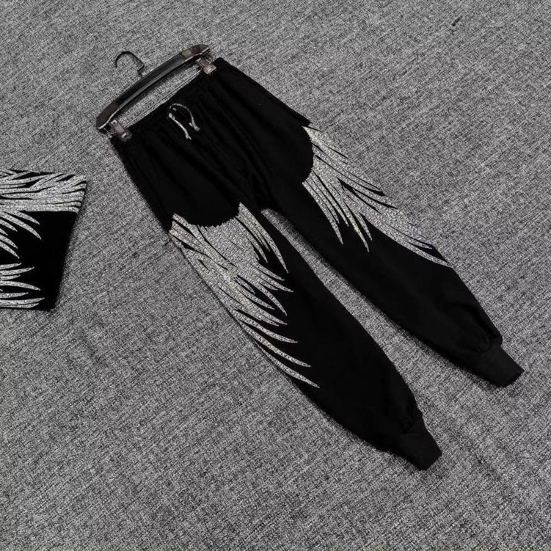 Plus Size High Waist Rhinestone Graphic Pants Women Autumn Winter Baggy Joggers Casual Straight Sweatpants
