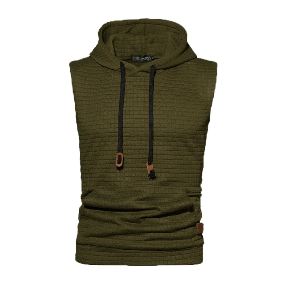 Canottiera Sportiva da Uomo Tinta Unita Moda Pullover con Cappuccio Slim Fit Morbida Confortevole Stile Tasca Top Senza Maniche