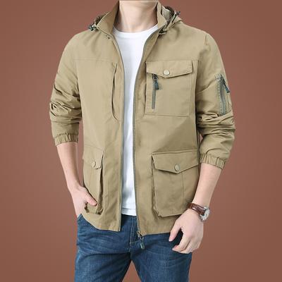 Spring and Autumn Large Size Loose Multi-Pocket Jacket Men's Casual Windbreaker Stand-up Collar Tooling Men's Clothing