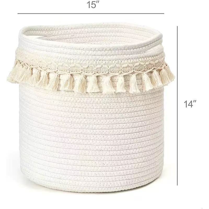 Cotton Rope Storage Basket With Handles For Home Organization And Laundry