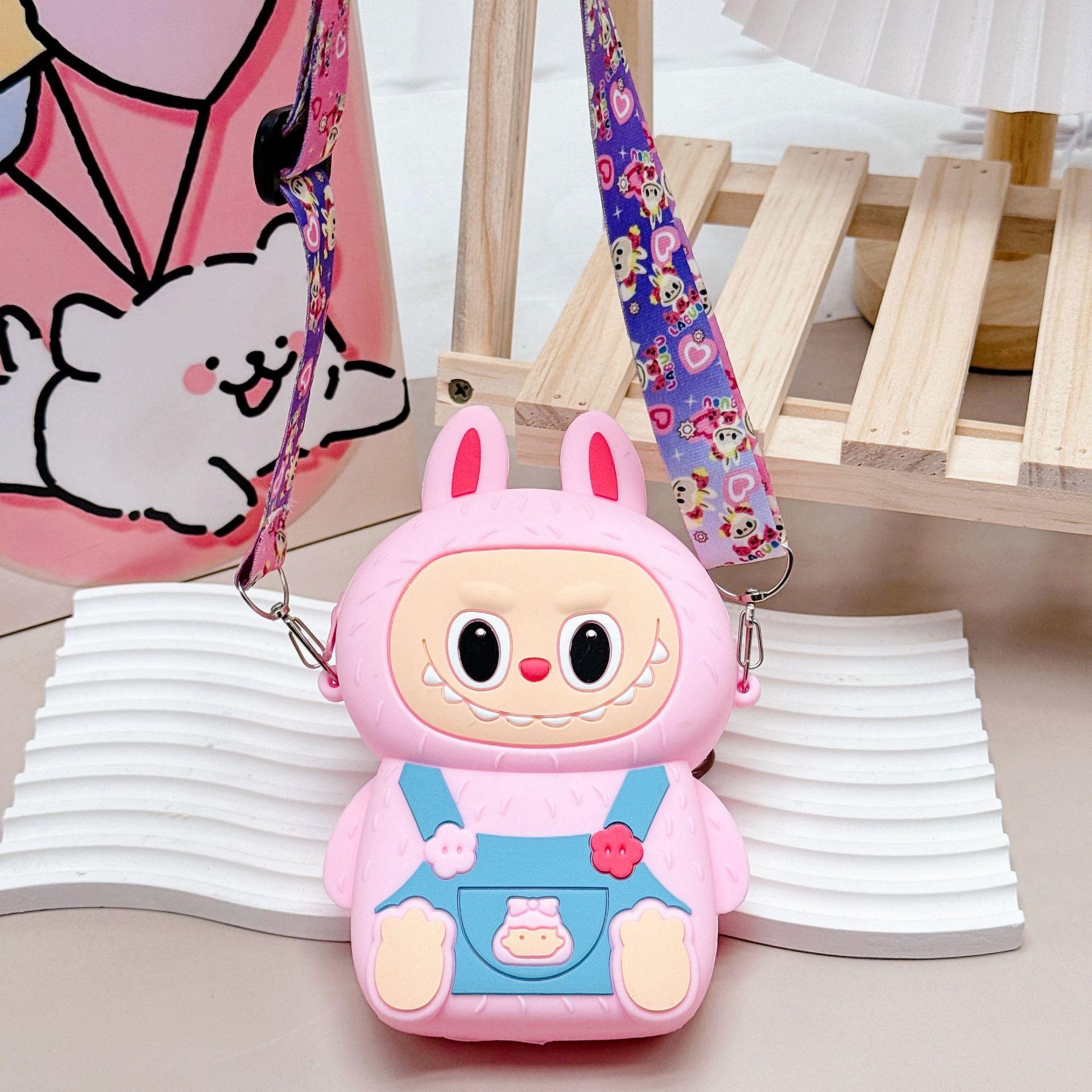 

Новая детская милая сумочка-принцесса Labubu среднего размера, кошелек для монет, мультяшная портативная монетница, силиконовая сумка через плечо розовый