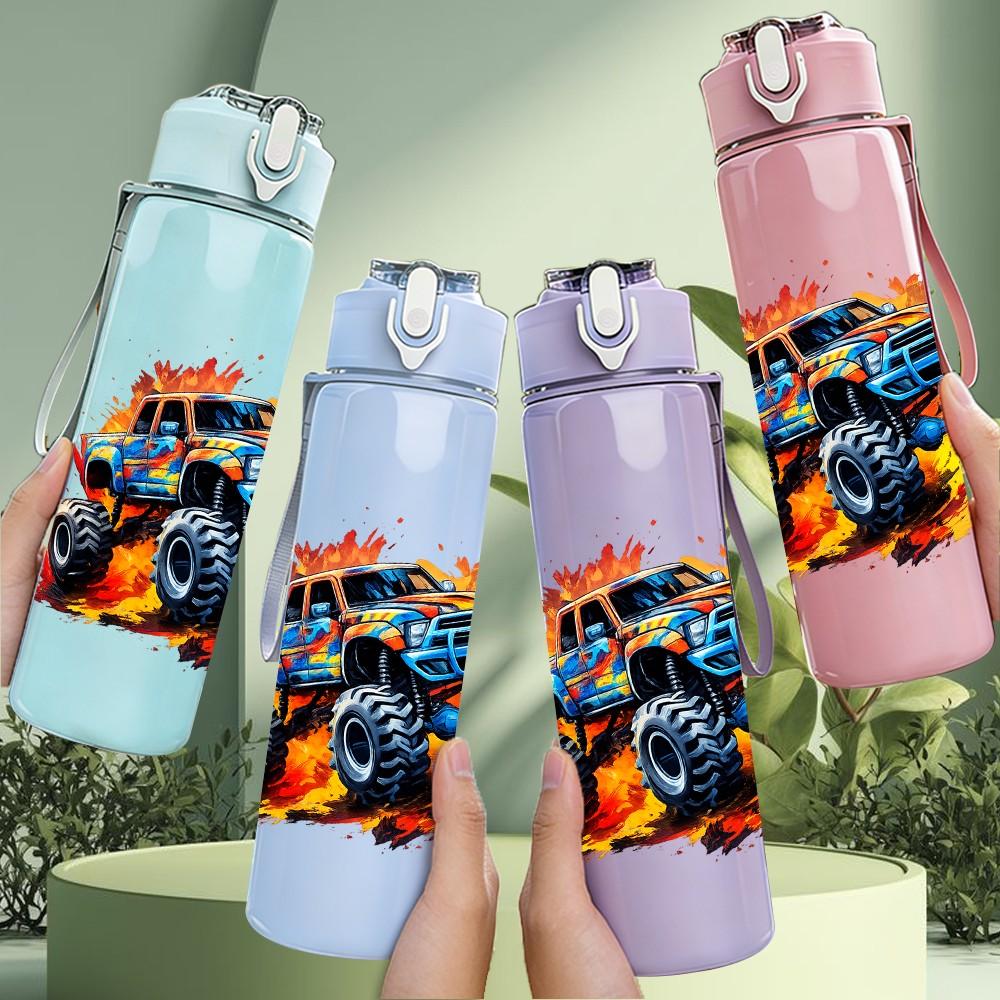 1PC Monster Truck Off Road Vehicle Print 750ml Color Plastic Sports Water Bottle Leakproof Flip Straw Lid Suitable for Sports Office Home Use