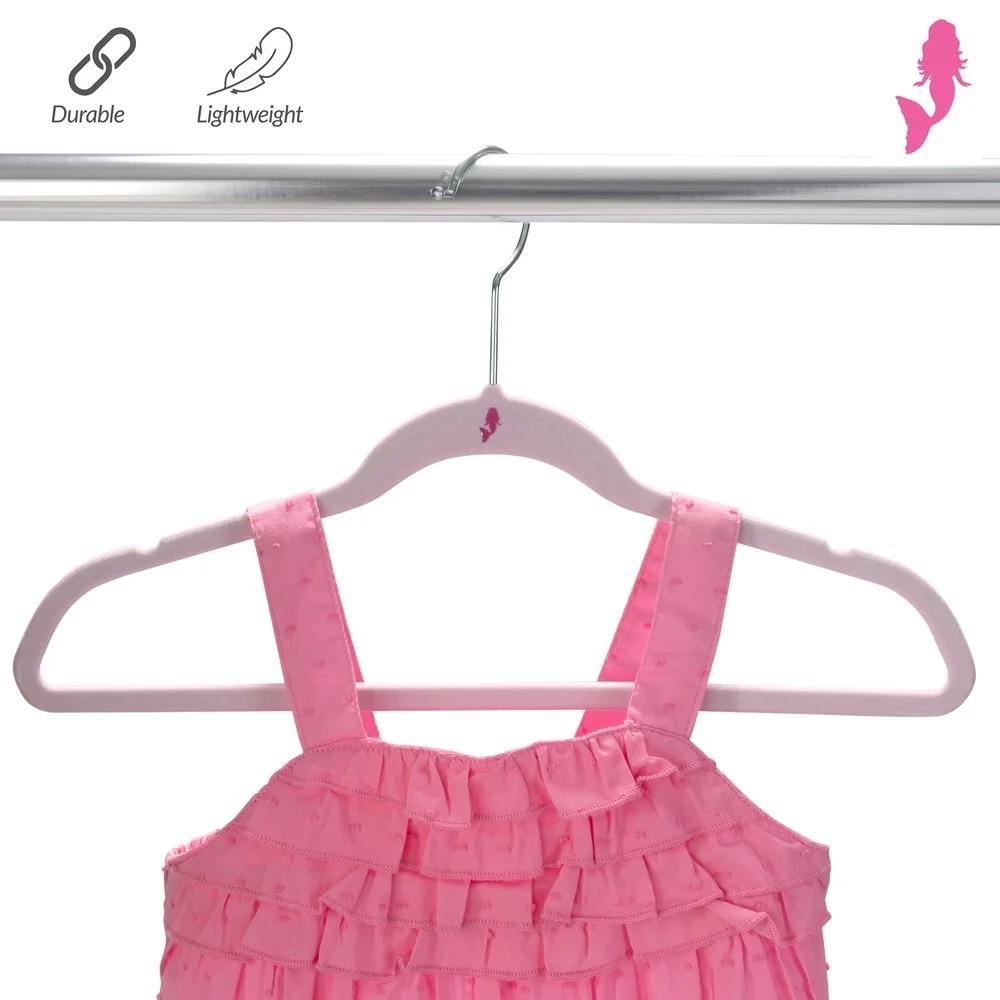 25 Pack Kids Velvet Hangers Non Slip Durable Flocked Velvet Coating Lightweight Closet Organizer Child Shirt Hangers Mermaid