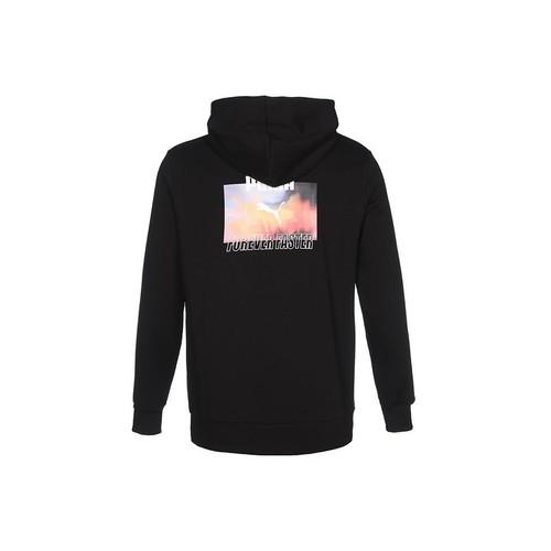 PUMA Puma Logo Letter Print Drawstring Hoodie Unisex Black