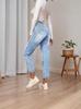 Euro-American Women's Slim-Fit Ripped Jeans, Casual Tapered Mom Jeans