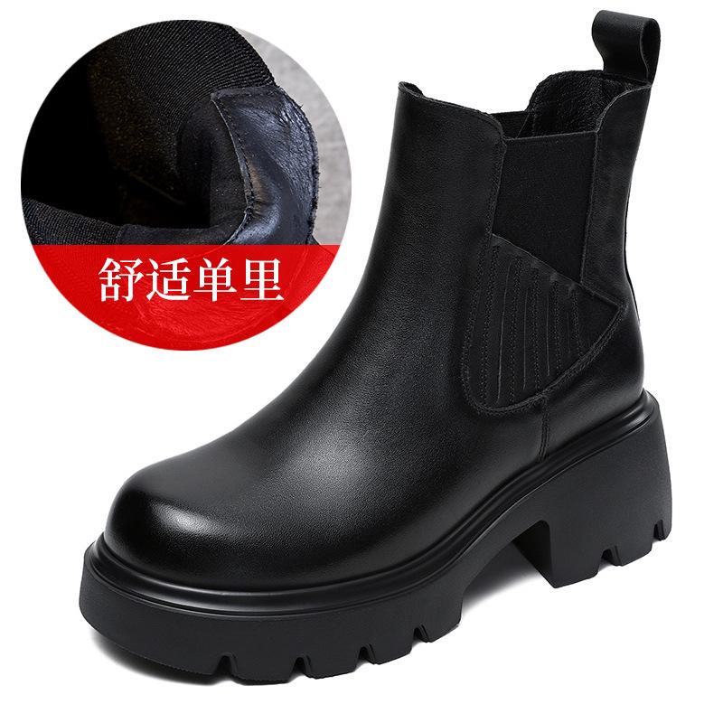 

Мода 6СМ 2025 Новые Ботинки из Натуральной Кожи Женские Квадратные Каблуки Платформа Ботинки Челси Осенне-Зимние Ботильоны Женская Обувь 40 чёрный