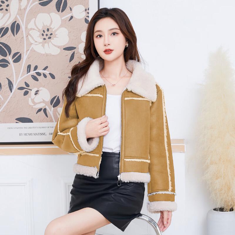 KAISER Women's American Retro Lapel Shearling Biker Jacket