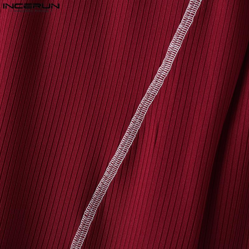 INCERUN Men Mockneck Long Sleeve Zip-up Hem Stitching Casual Fitted T-shirts Tops