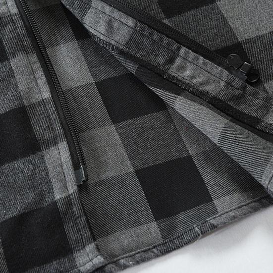 Men Fall Spring Hoodie Contrast Color Plaid Print Drawstring Hooded Long Sleeve Zipper