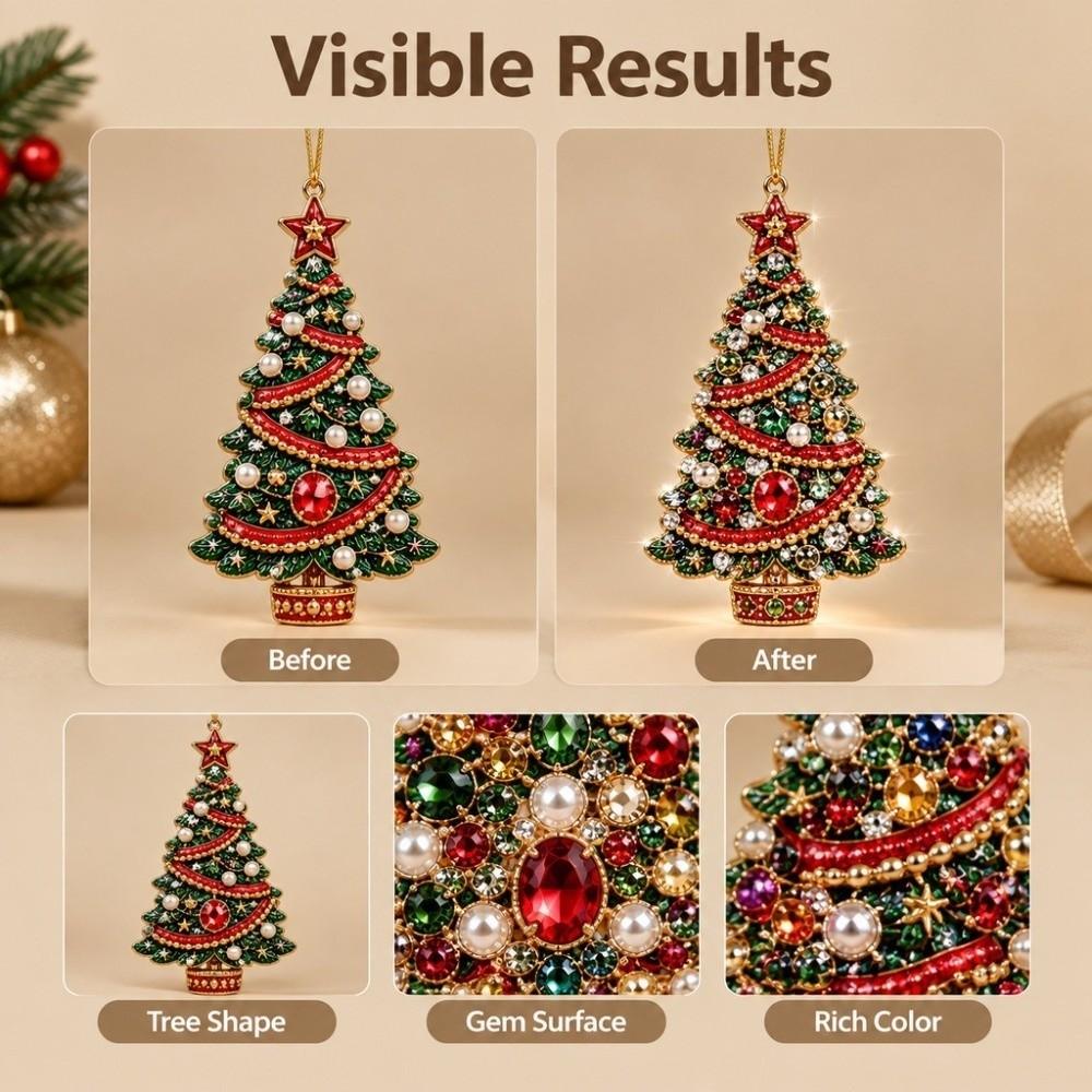 Semi-finished DIY Pearl Painting Kit Xmas Tree Shape Xmas Acrylic Pendant Home Decoration